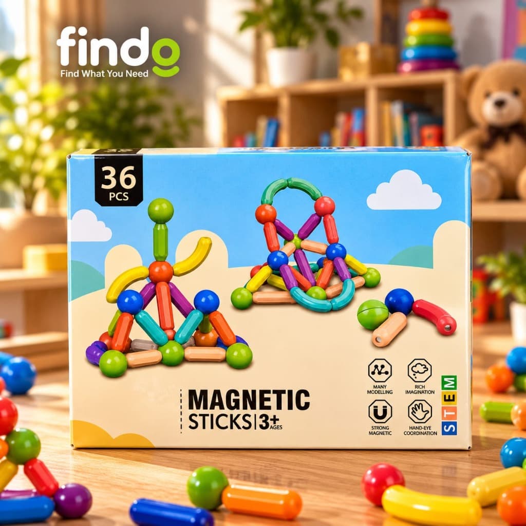 Findo 36-Piece 3D Magnetic Sticks & Balls STEM Building Set